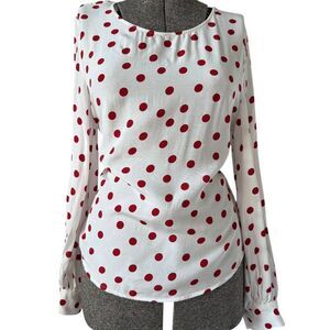 Vintage White Red Polka Dot Long Sleeve Blouse